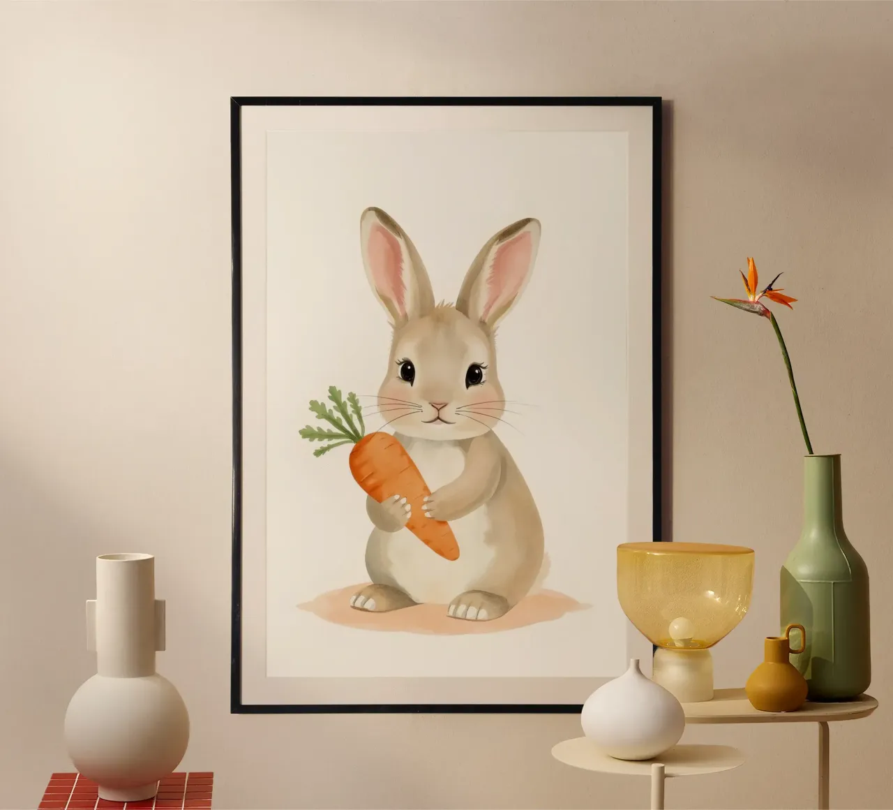 Verängstigtes Kaninchen umarmt ihre Karotte Poster von DesignDoodle