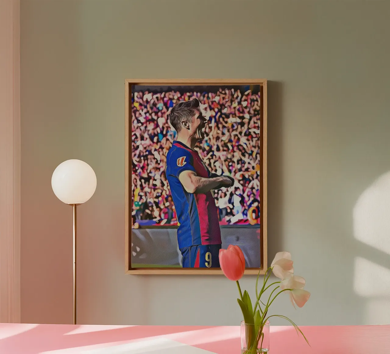 Lewandowski Iconic Celebration Barcellona Maglia Numero 9 Pos tela con Cornice a cassetta da ArdanART