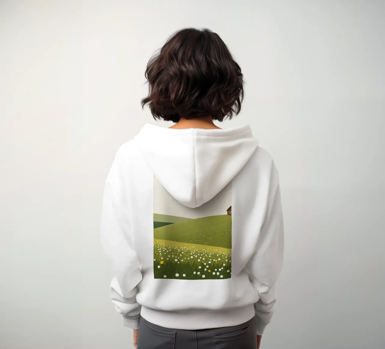 Cabina in cima a una collina di fiori selvatici felpa con cappuccio da DesignDoodle