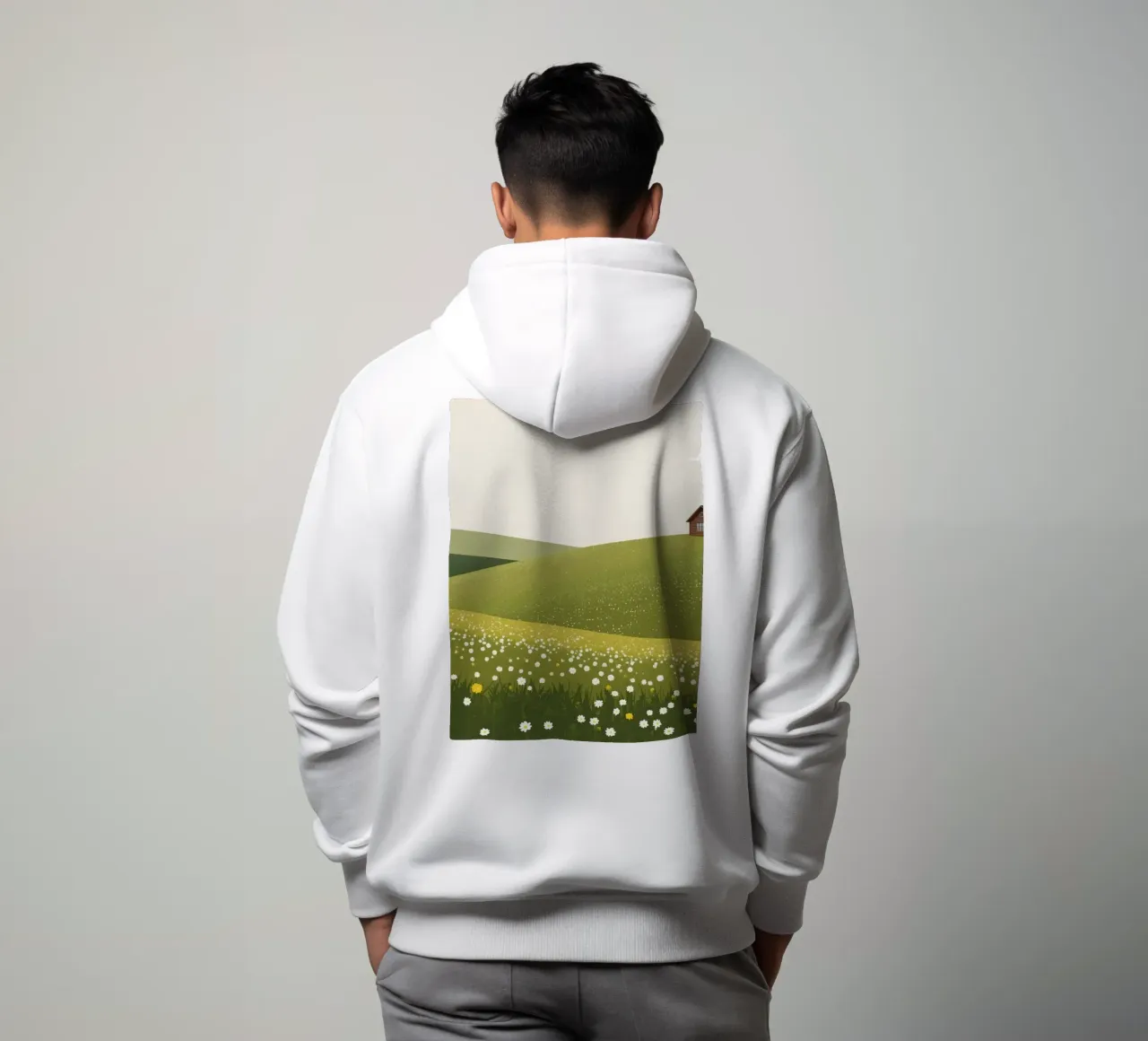 Cabina in cima a una collina di fiori selvatici felpa con cappuccio da DesignDoodle