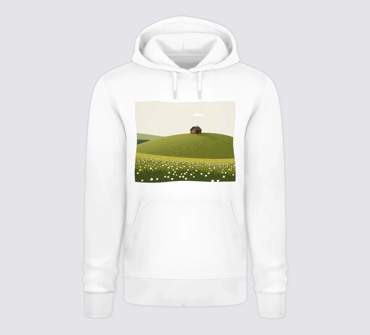 Cabina in cima a una collina di fiori selvatici felpa con cappuccio da DesignDoodle