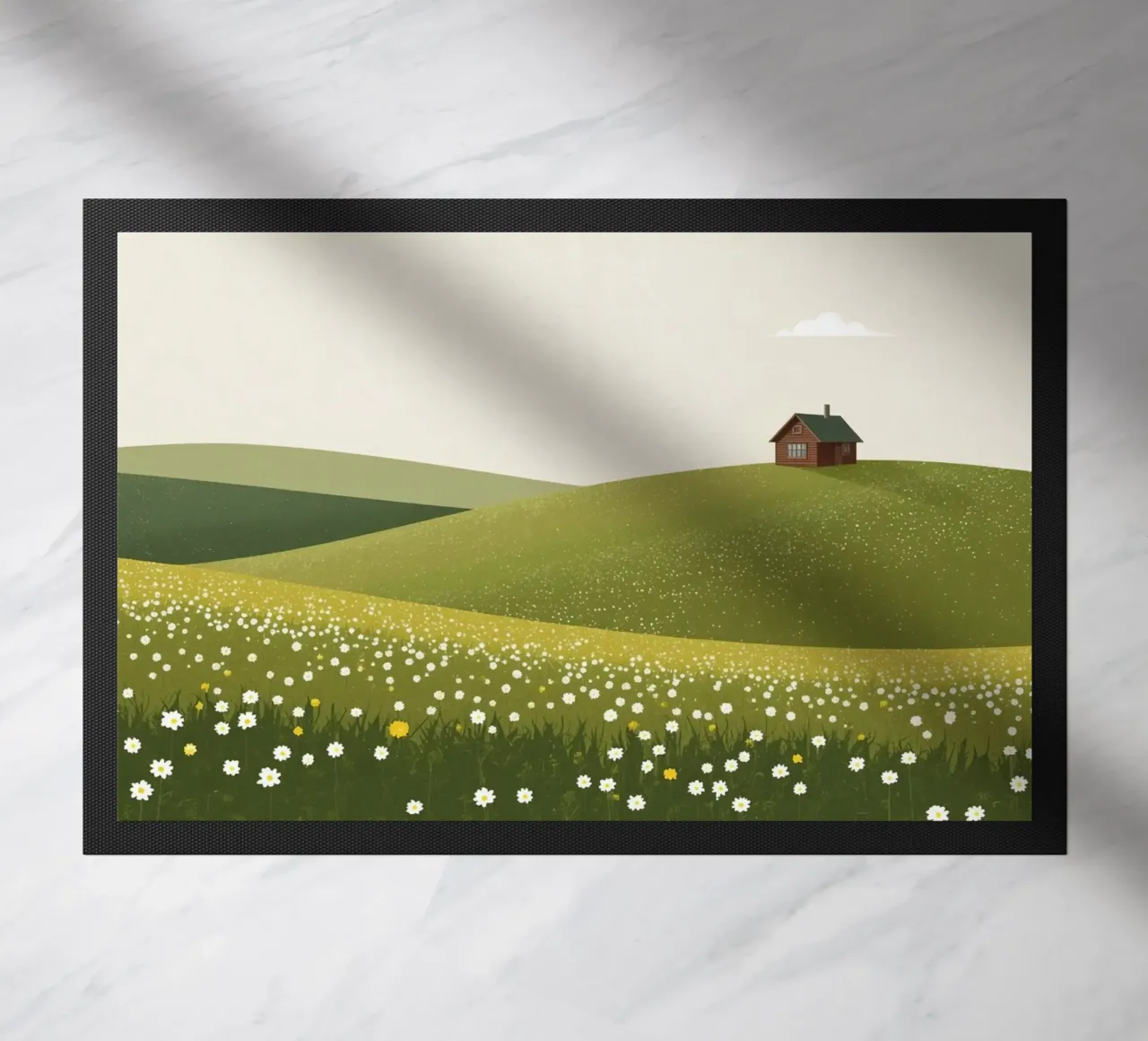 Cabina in cima a una collina di fiori selvatici zerbino da DesignDoodle