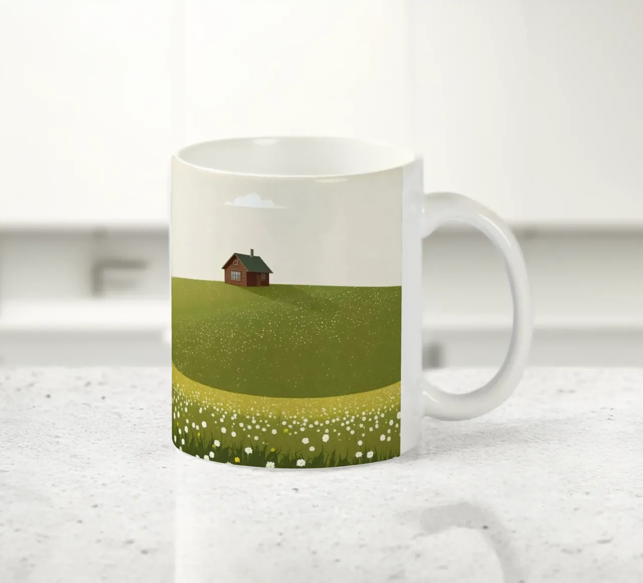 Cabina in cima a una collina di fiori selvatici tazza in ceramica da DesignDoodle