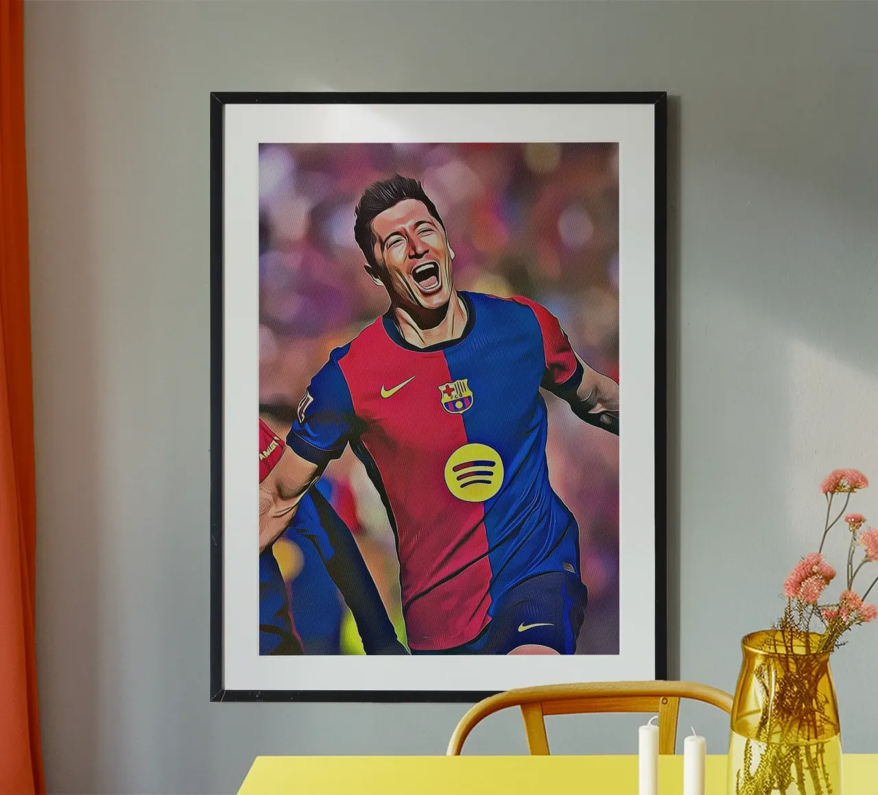 Poster della maglia del Barcellona con celebrazione del gol di Lewandowski poster da ArdanART