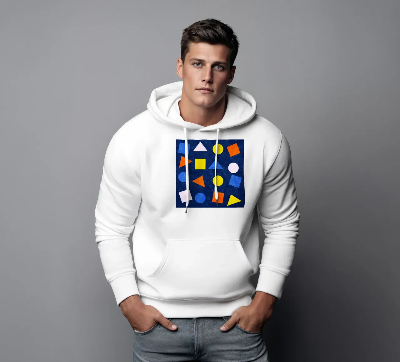 Forme geometriche colorate - Arancione, blu e giallo felpa con cappuccio da lovely lines