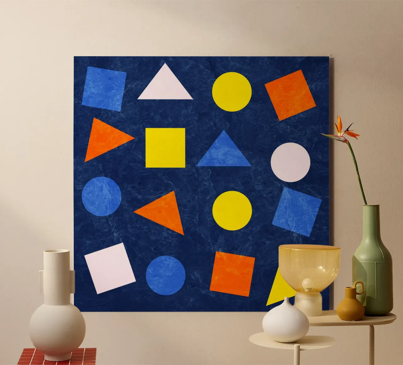 Forme geometriche colorate - Arancione, blu e giallo alluminio dibond da lovely lines