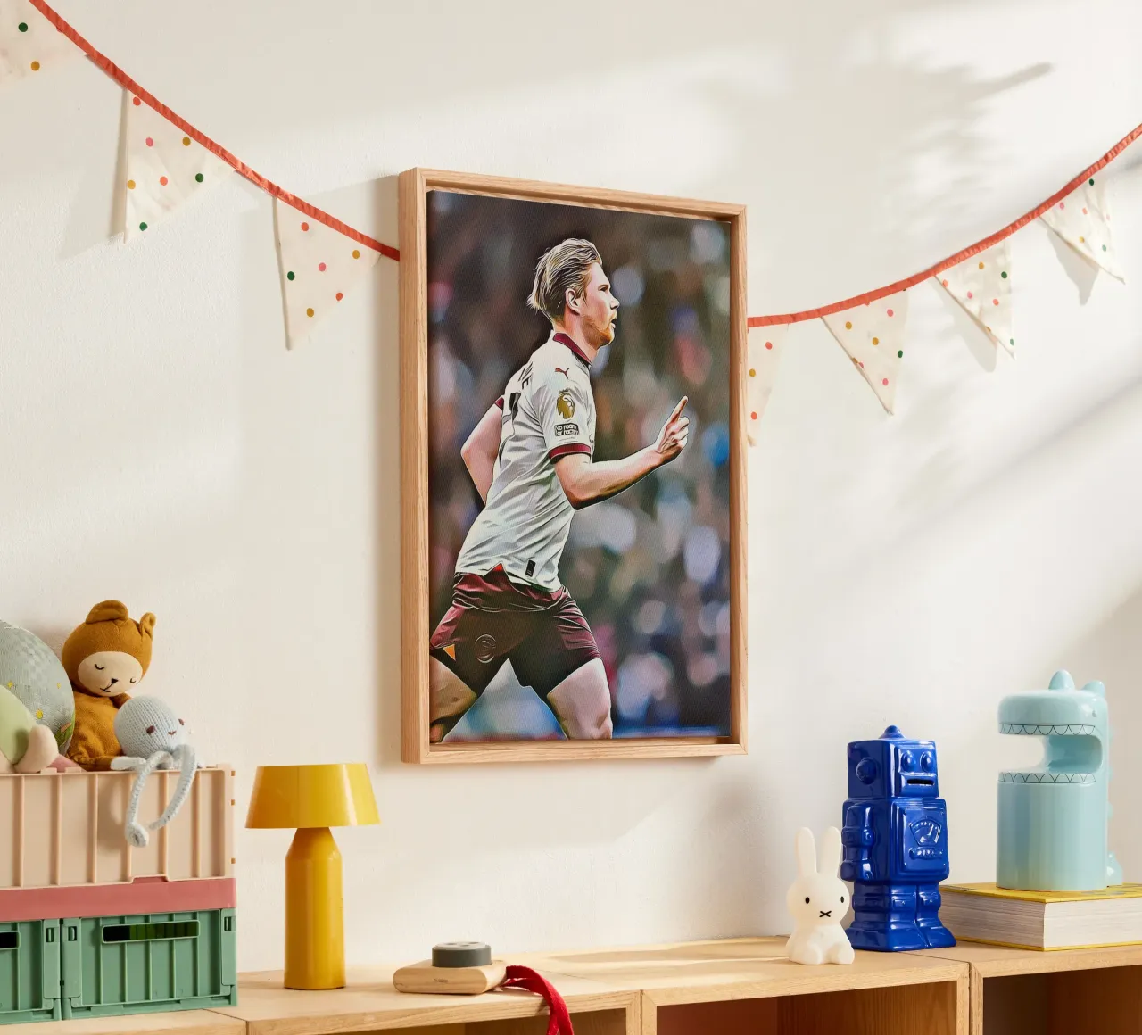 Kevin De Bruyne Running Celebration Maglia Premier League Po tela con Cornice a cassetta da ArdanART