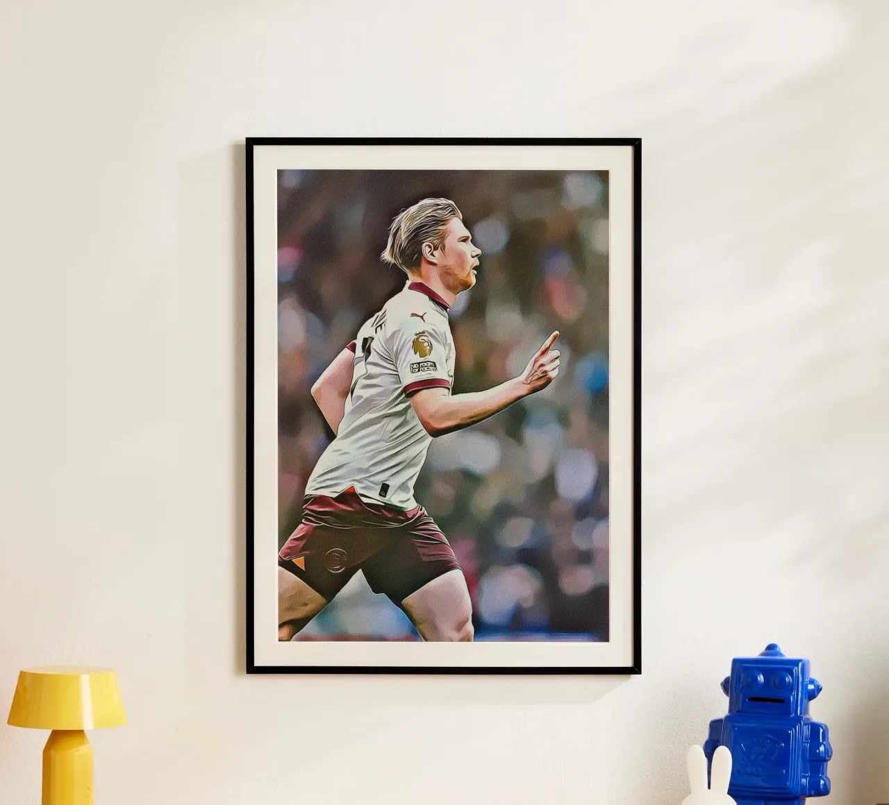 Kevin De Bruyne Running Celebration Maglia Premier League Po poster con telaio in alluminio da ArdanART
