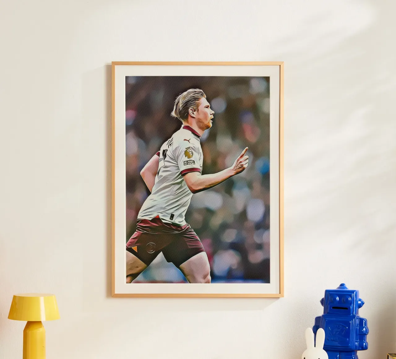 Kevin De Bruyne Running Celebration Maglia Premier League Po poster con telaio in alluminio da ArdanART