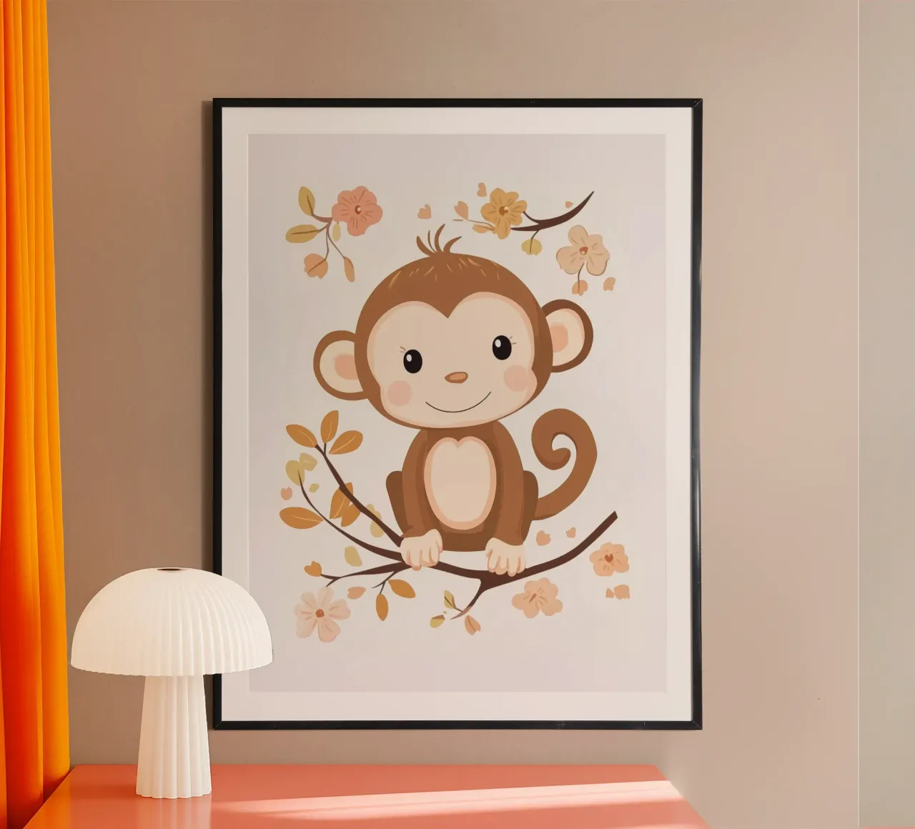 Scimmia capricciosa poster con telaio in legno da Happy Littles