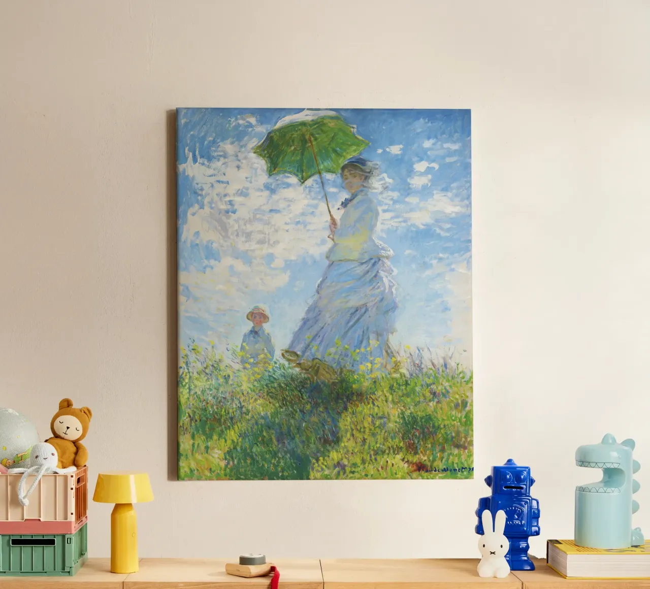Frau mit Sonnenschirm - Claude Monet (1875) Leinwand mit Schattenfugenrahmen von Chérie Prints
