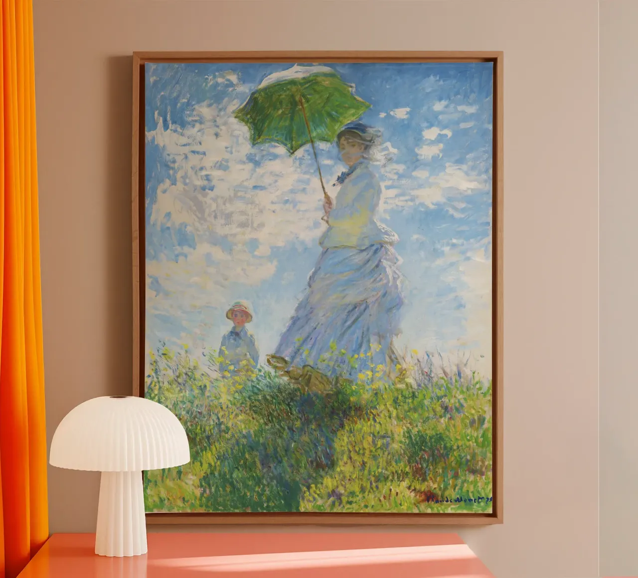 Donna con ombrellino - Claude Monet (1875) tela con Cornice a cassetta da Jolie Prints