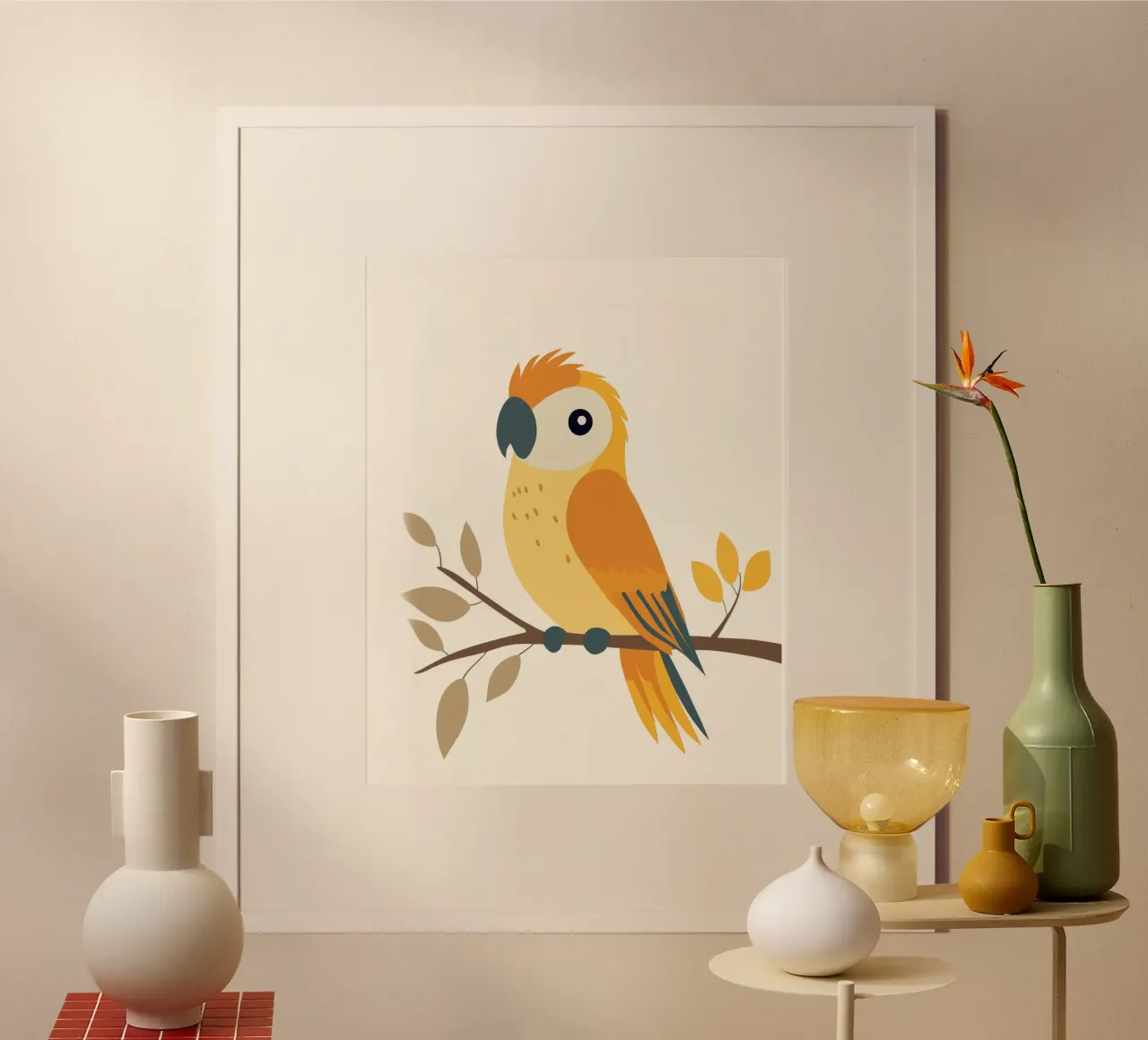 Pappagallo stravagante poster con telaio in alluminio da Happy Littles