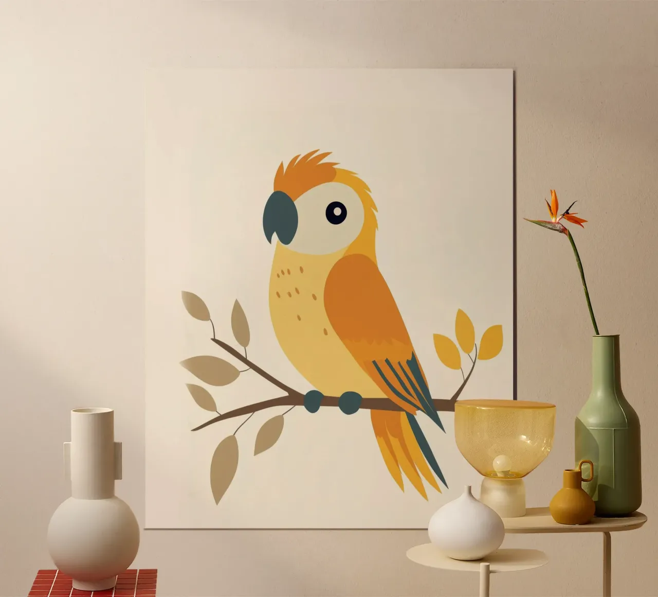 Pappagallo stravagante poster con telaio in alluminio da Happy Littles