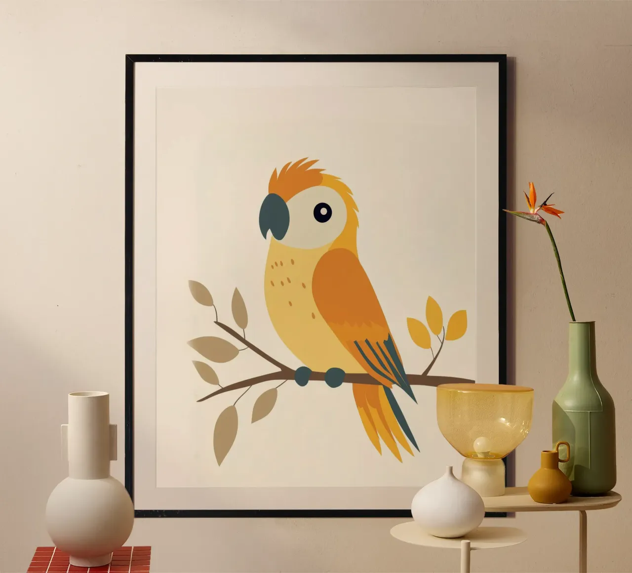 Pappagallo stravagante poster con telaio in alluminio da Happy Littles