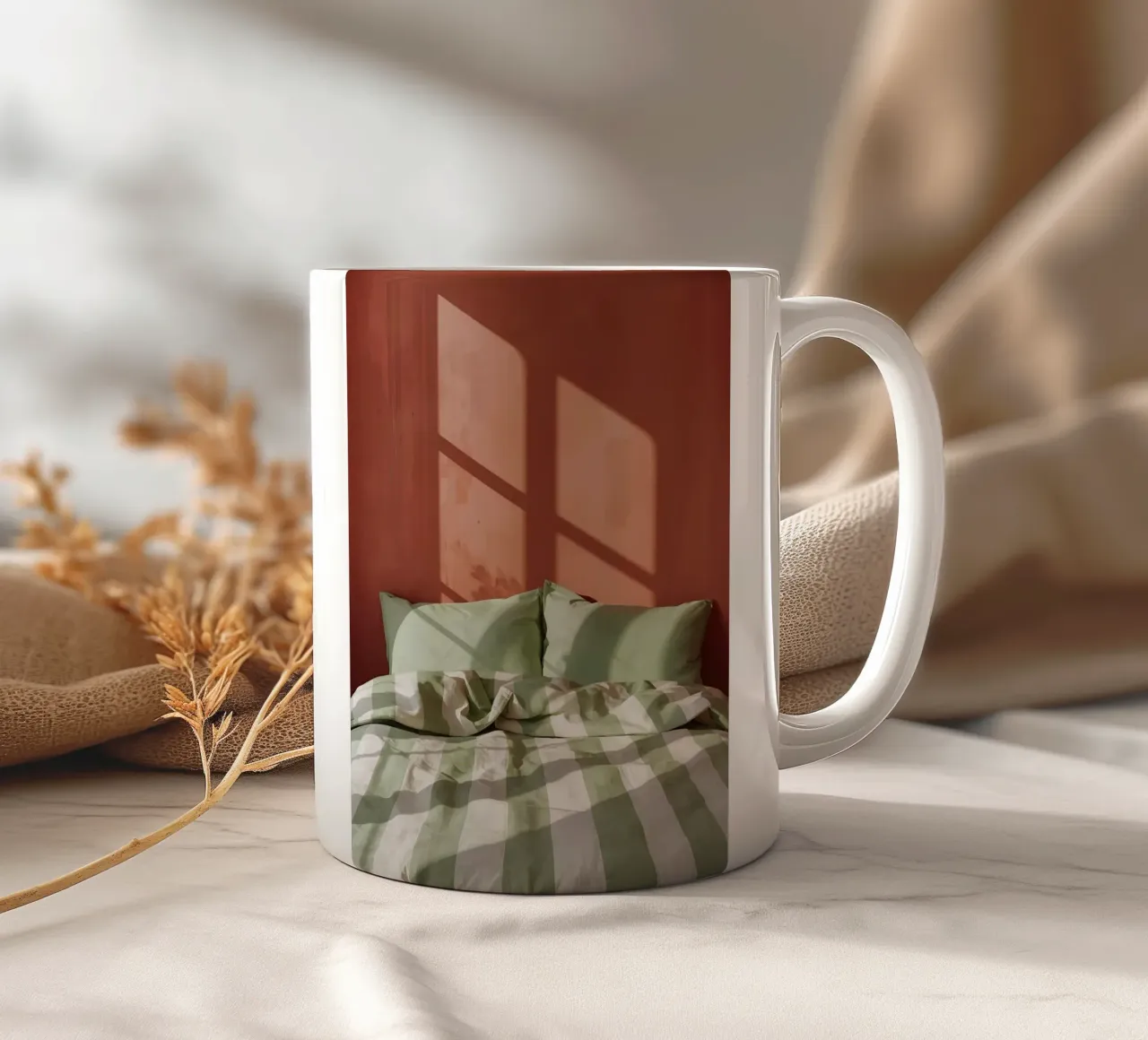 Storie della buonanotte a righe bianche e verdi tazza in ceramica da Ohkimiko