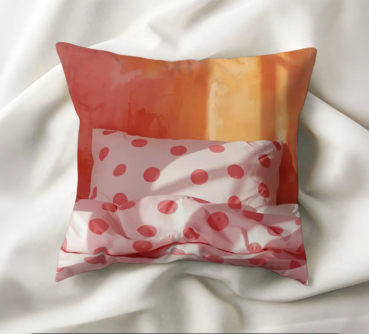 Storie di letti a pois rosa/arancio cuscino da Ohkimiko