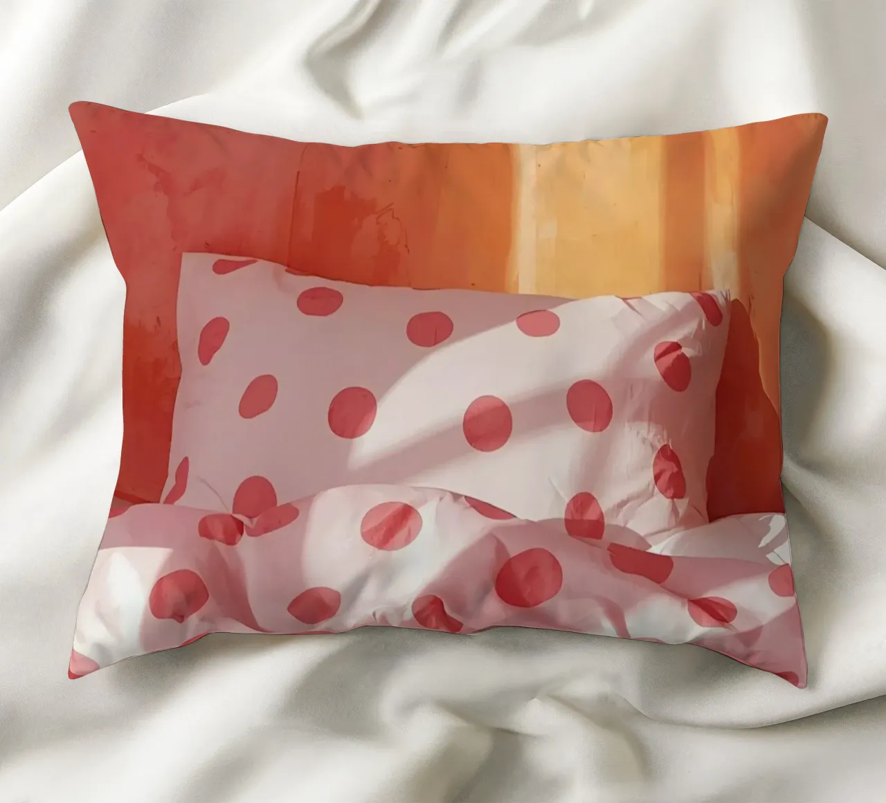 Storie di letti a pois rosa/arancio cuscino da Ohkimiko