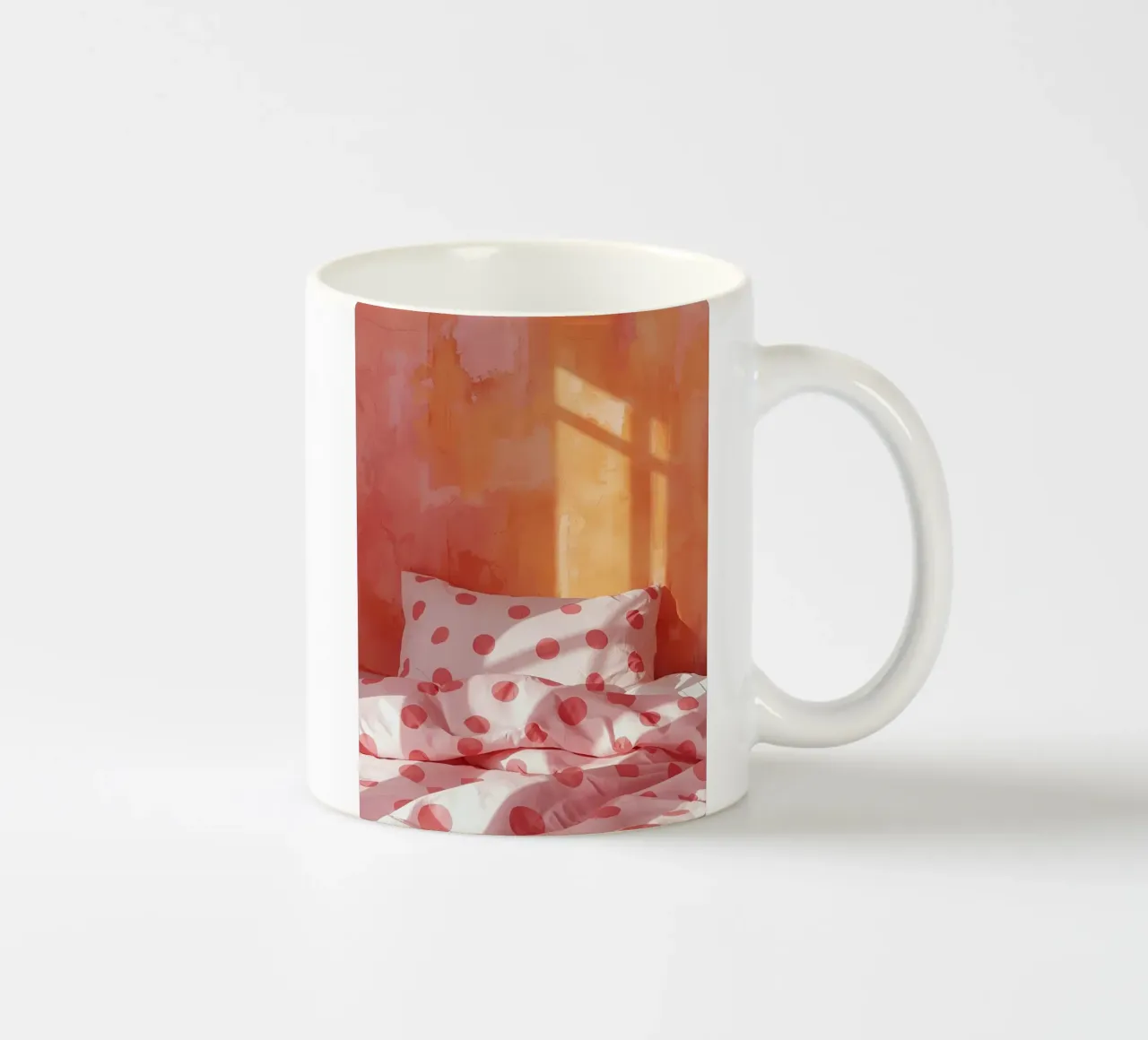 Storie di letti a pois rosa/arancio tazza in ceramica da Ohkimiko