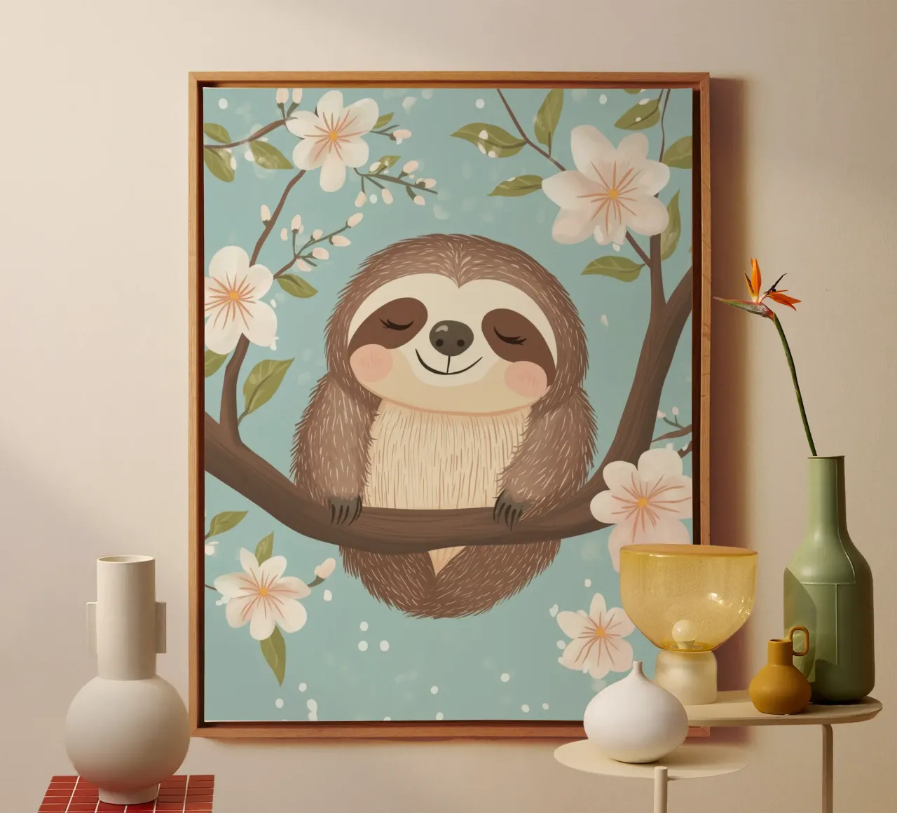 Whimsical Sloth canvas with Floater frame by Happy Littles