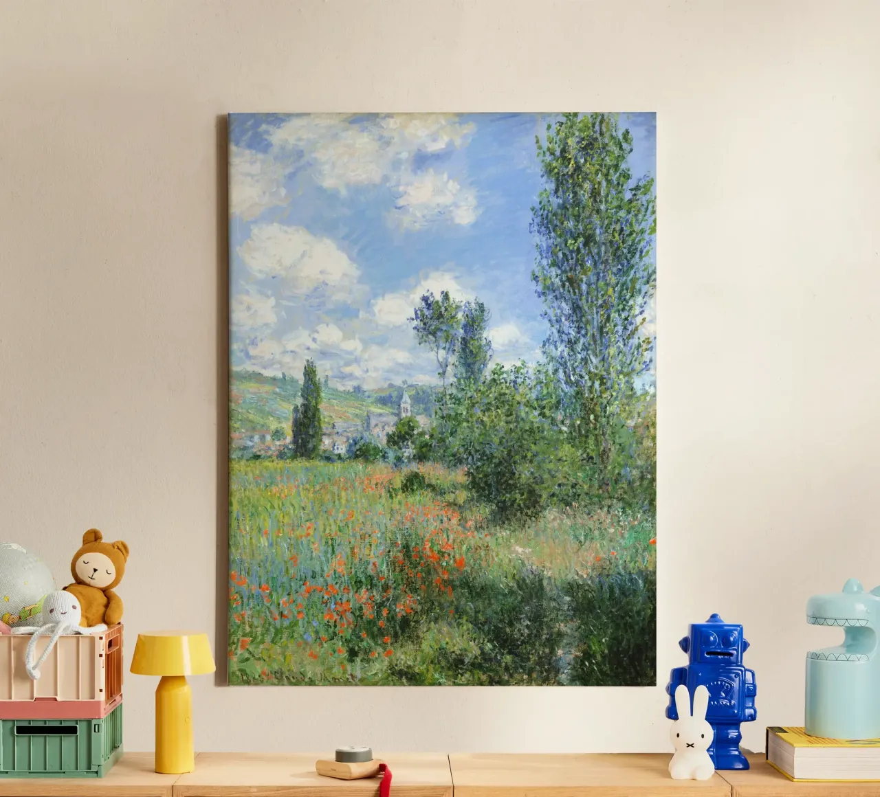 Vue de Vétheuil - Claude Monet (1880) toile avec Caisse américaine de Jolie Prints