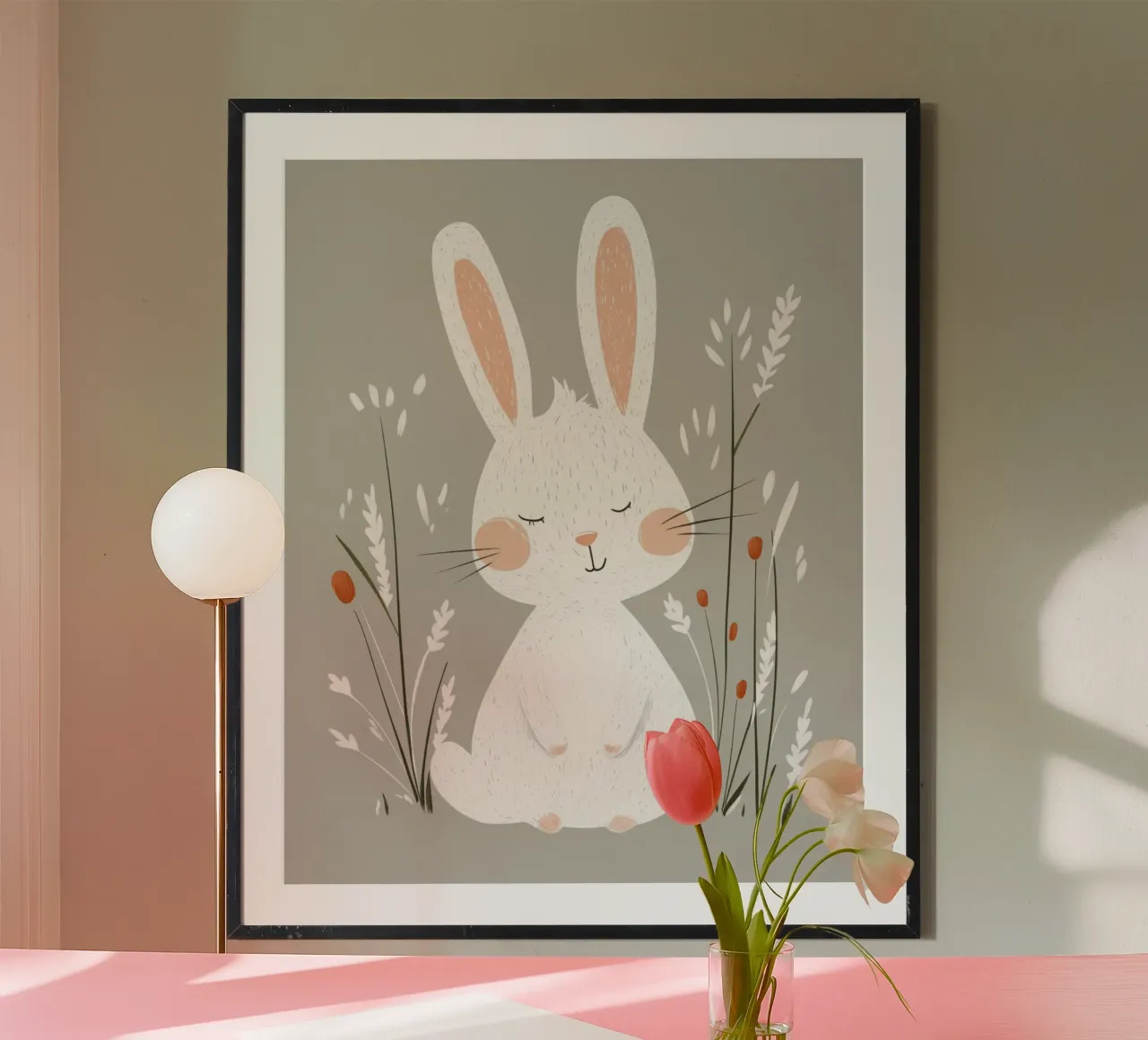 Coniglietto stravagante poster con telaio in legno da Happy Littles