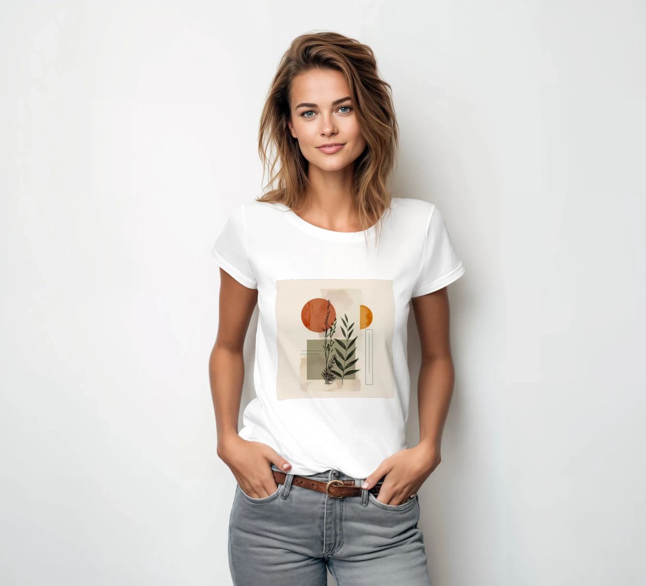 Geometrical elements with botanical composition women's fitted t-shirt by LaylaOzHome