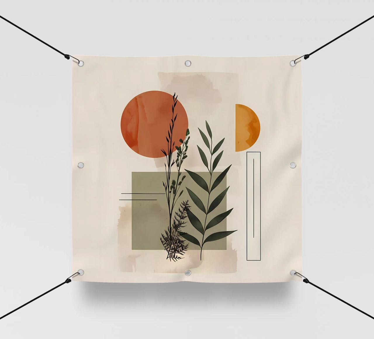 Geometrische elementen met botanische compositie pvc-zeil van LaylaOzHome