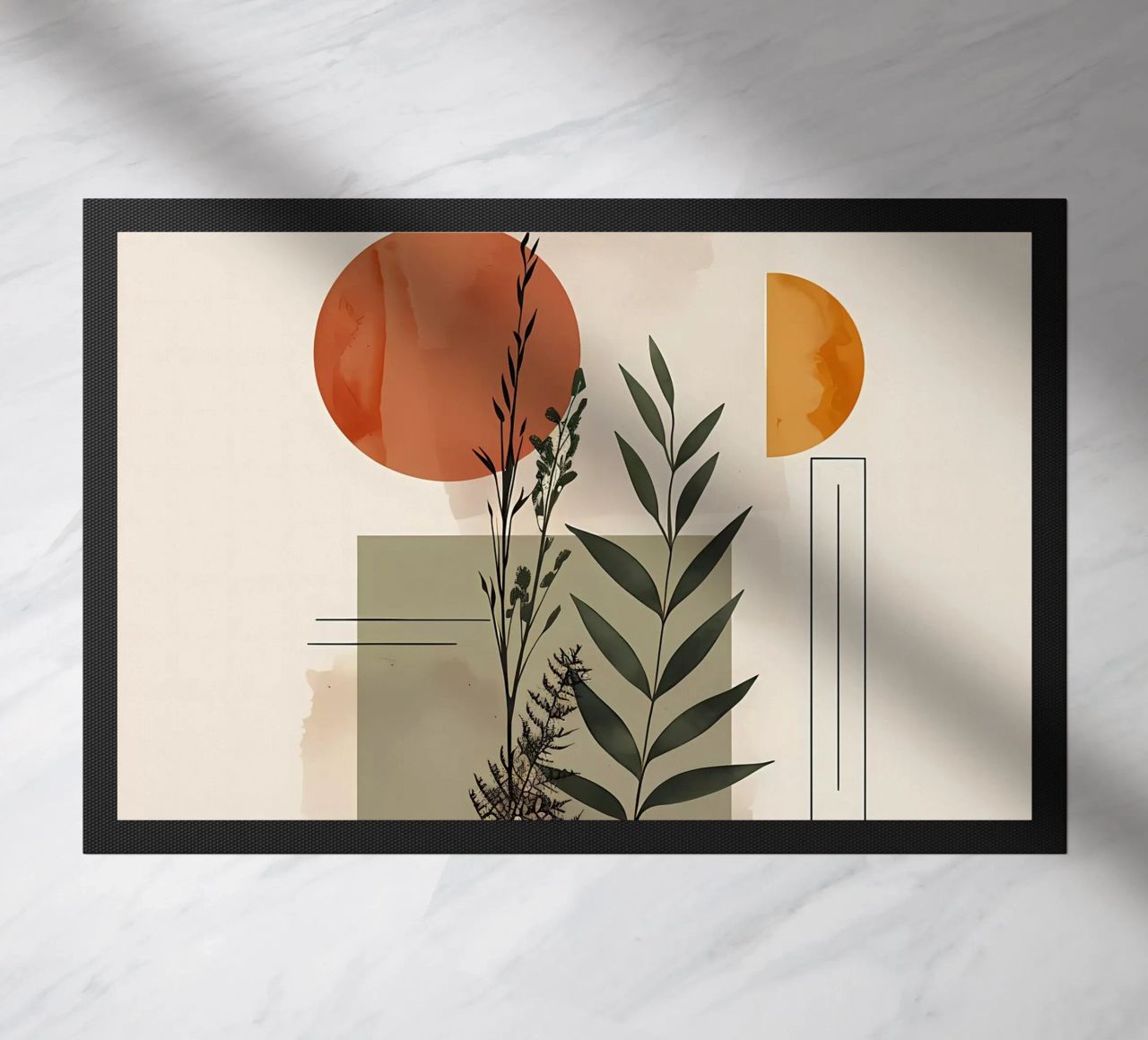 Geometrical elements with botanical composition doormat by LaylaOzHome