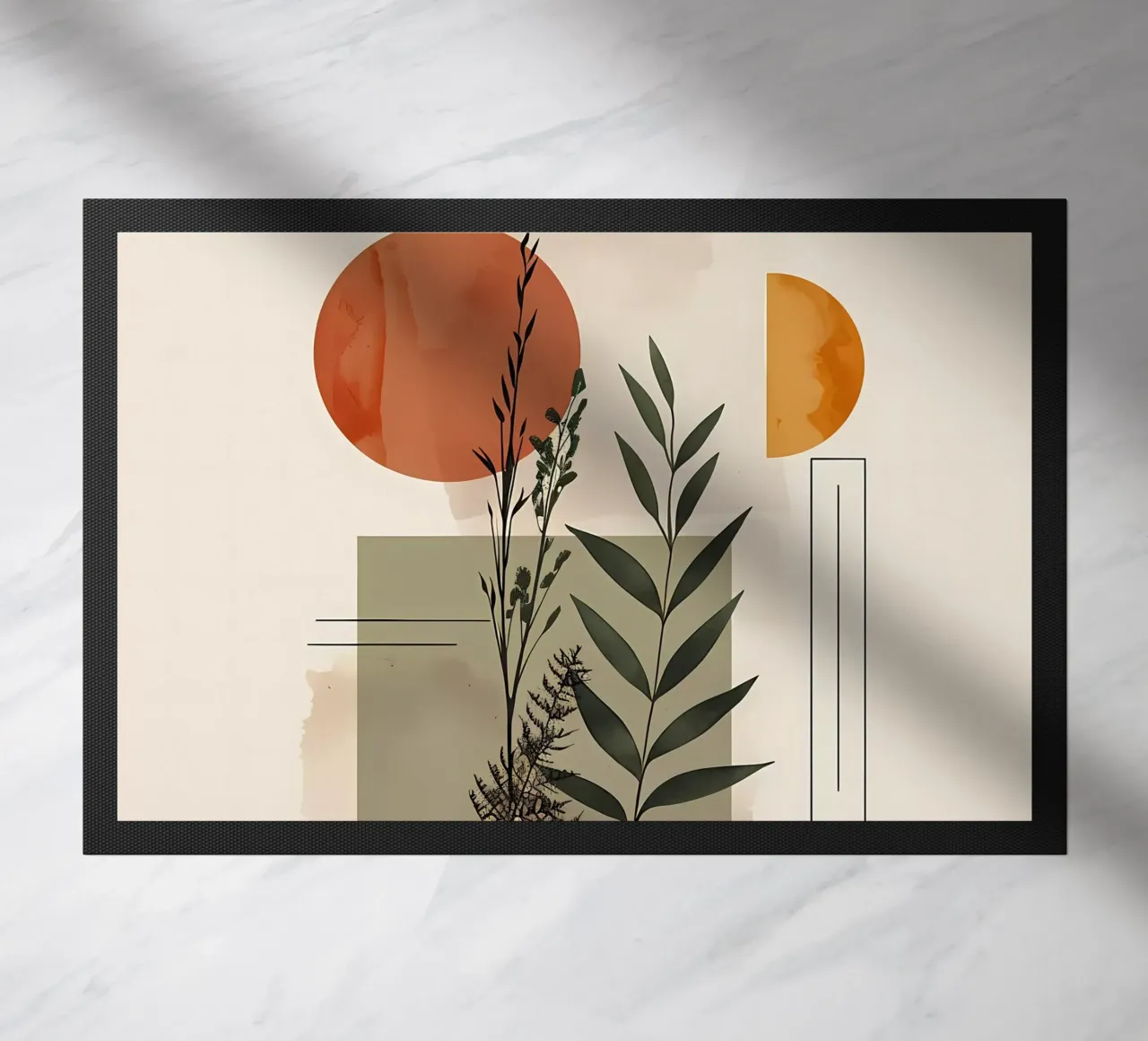 Geometrische Elemente mit botanischer Komposition Fußmatte von LaylaOzHome