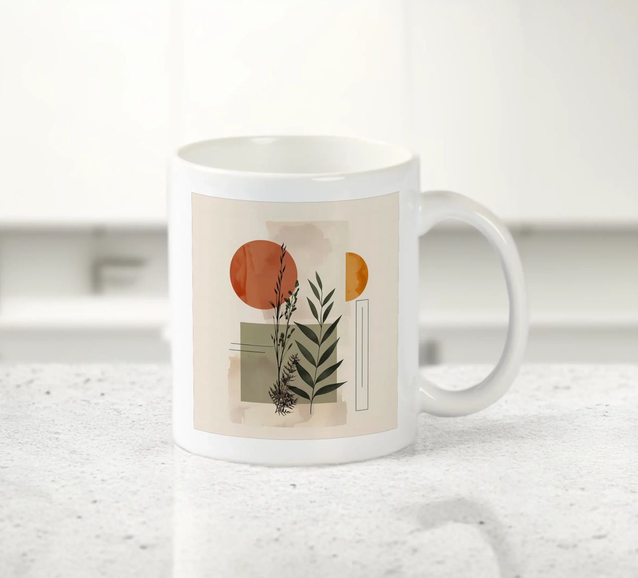 Geometrical elements with botanical composition ceramic mug by LaylaOzHome