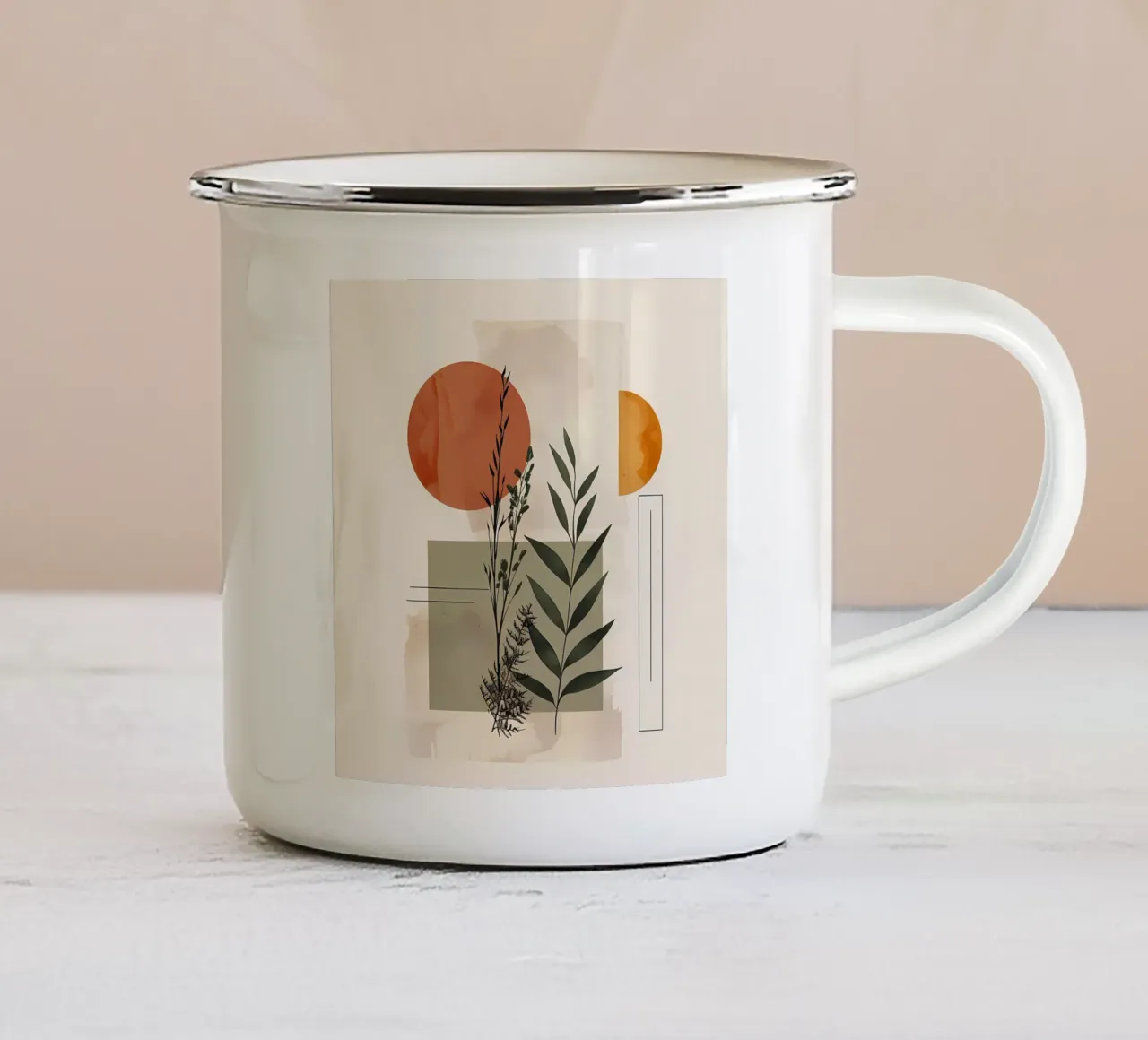 Geometrische Elemente mit botanischer Komposition Emaille Tasse von LaylaOzHome