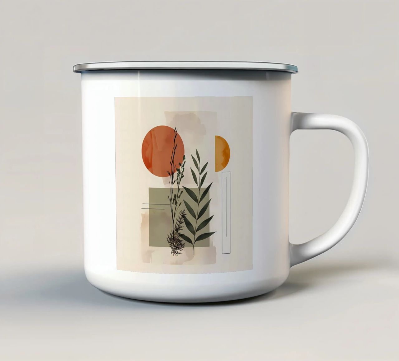 Geometrical elements with botanical composition enamel mug by LaylaOzHome