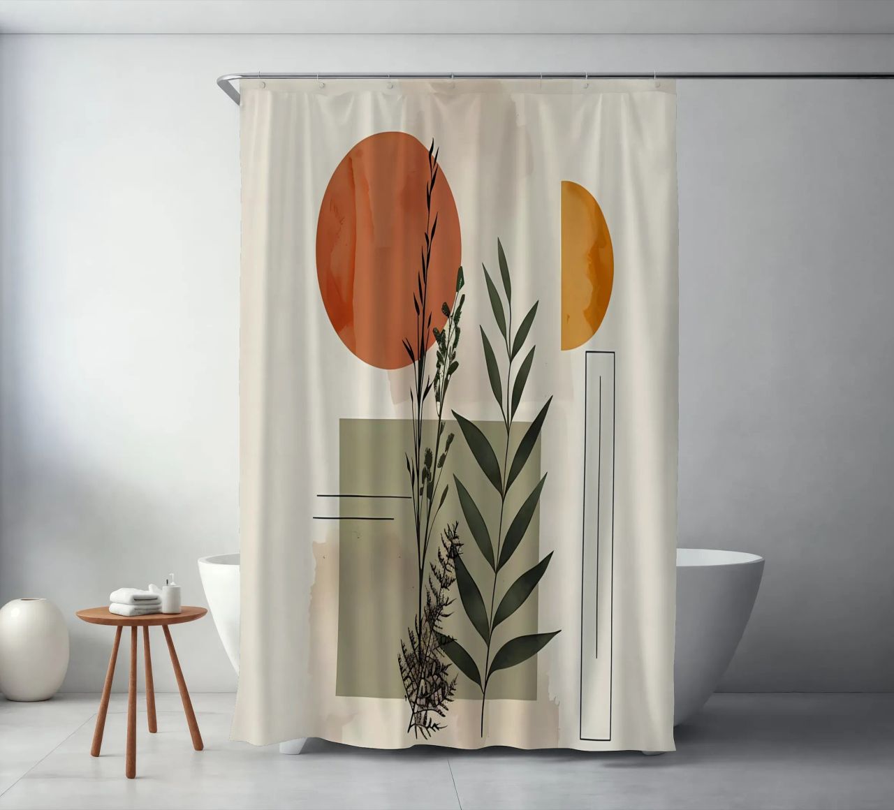 Geometrical elements with botanical composition shower curtain by LaylaOzHome