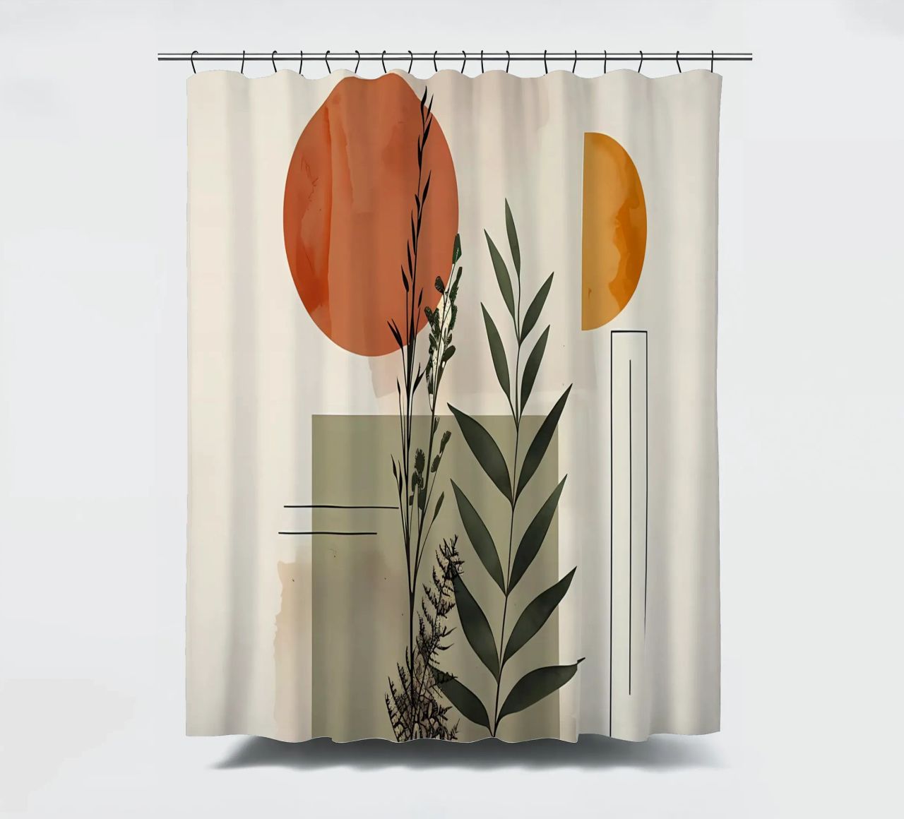 Geometrical elements with botanical composition shower curtain by LaylaOzHome