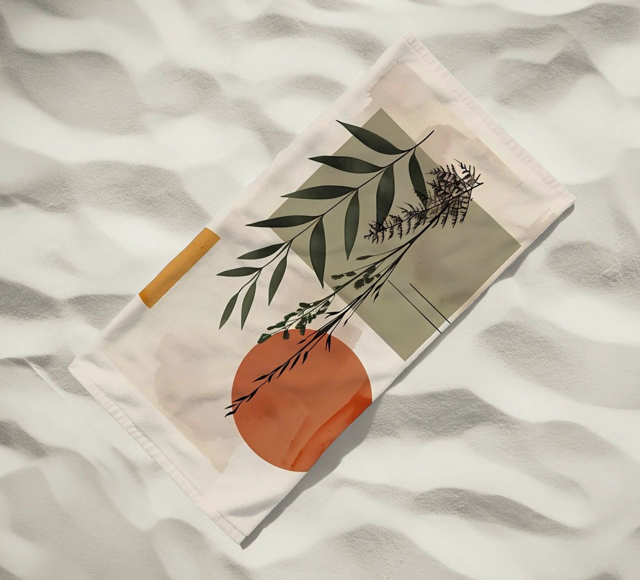 Geometrical elements with botanical composition beach towel by LaylaOzHome