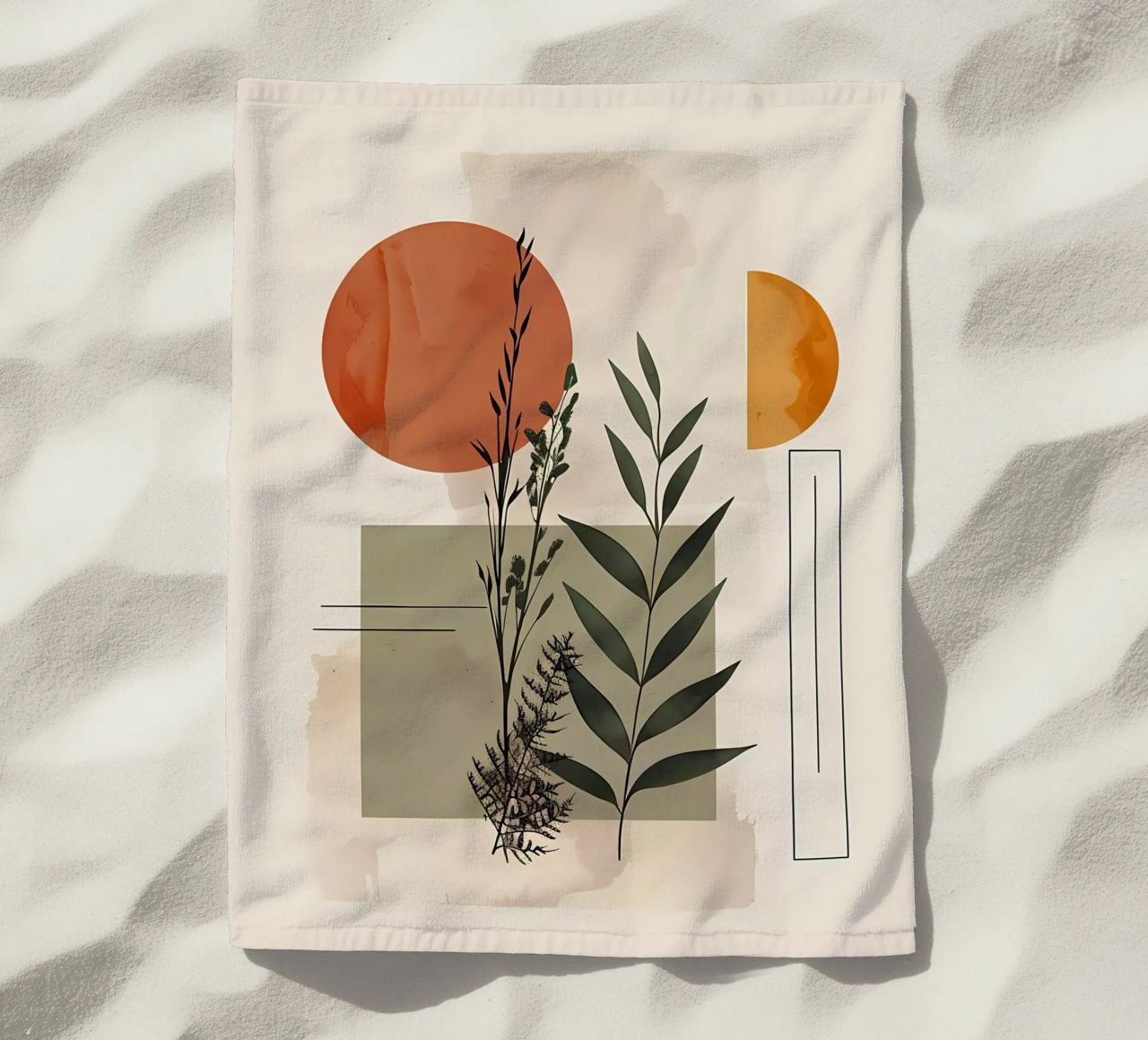 Geometrical elements with botanical composition beach towel by LaylaOzHome