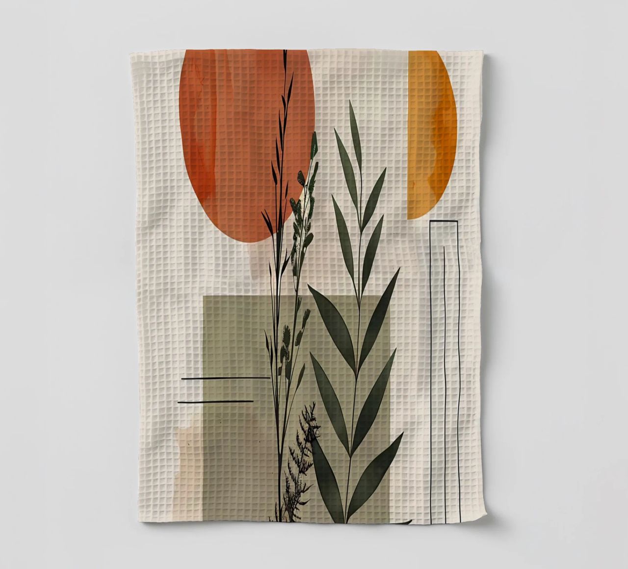 Geometrical elements with botanical composition tea towel by LaylaOzHome