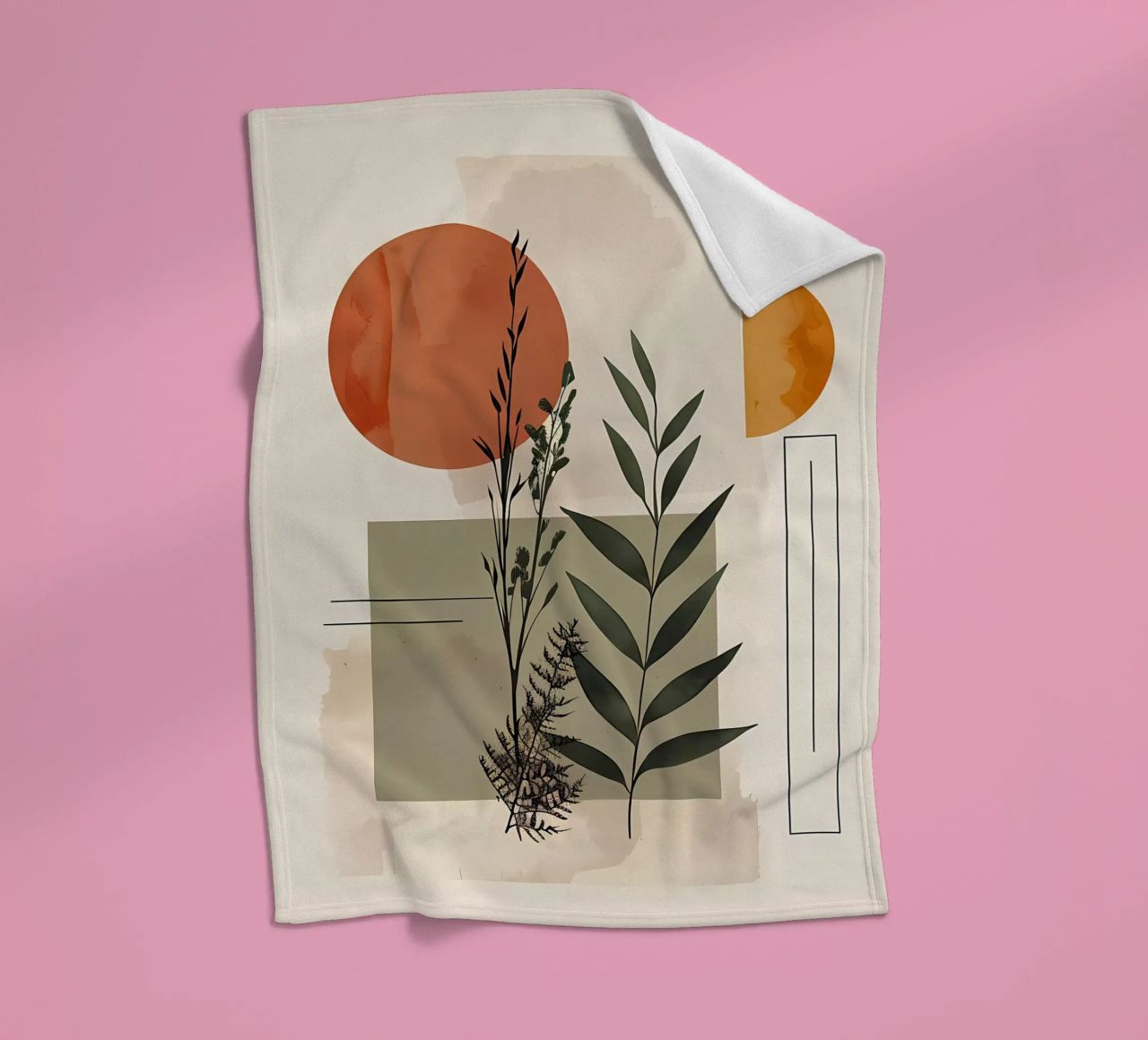 Geometrical elements with botanical composition fleece blanket by LaylaOzHome