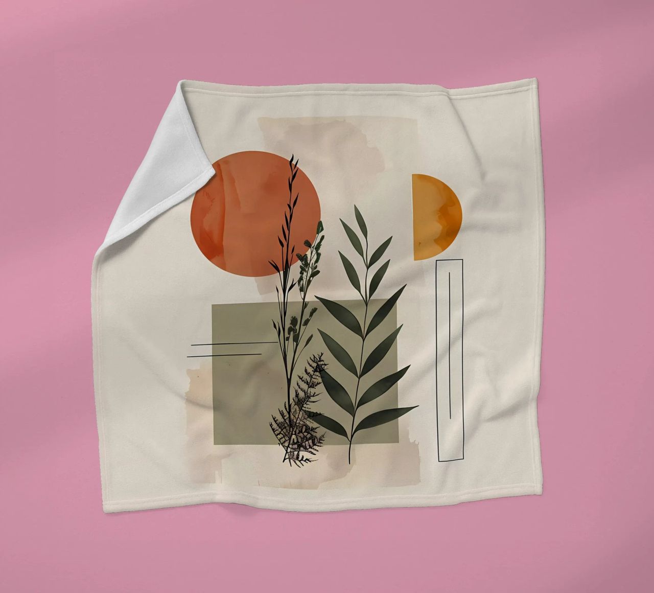 Geometrical elements with botanical composition fleece blanket by LaylaOzHome
