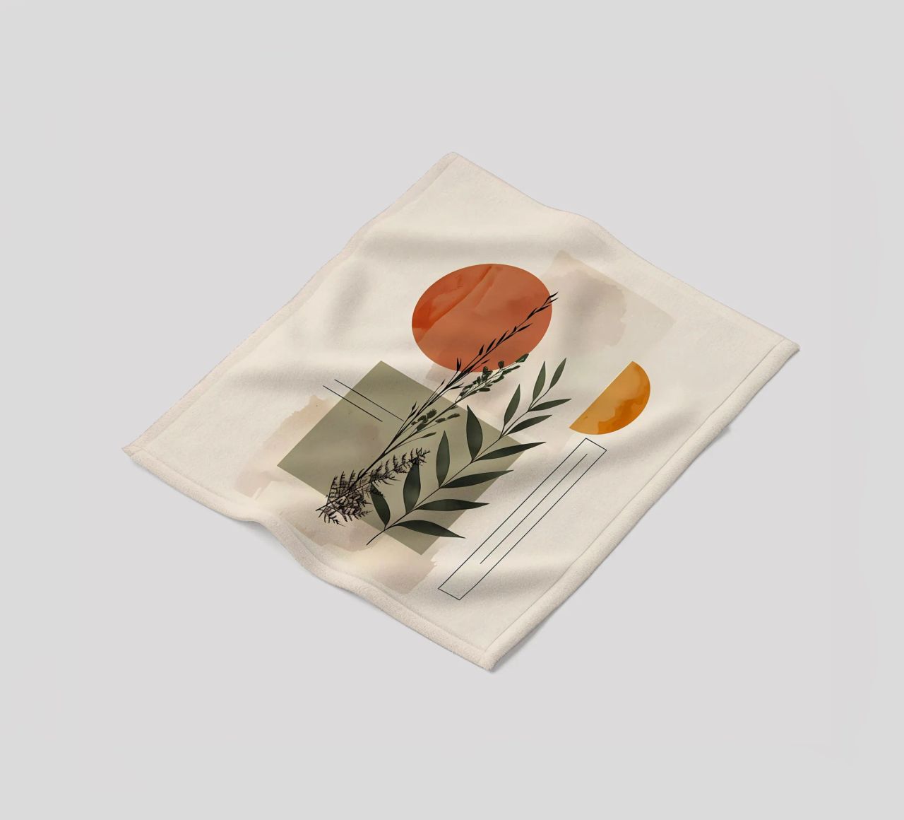 Geometrical elements with botanical composition fleece blanket by LaylaOzHome