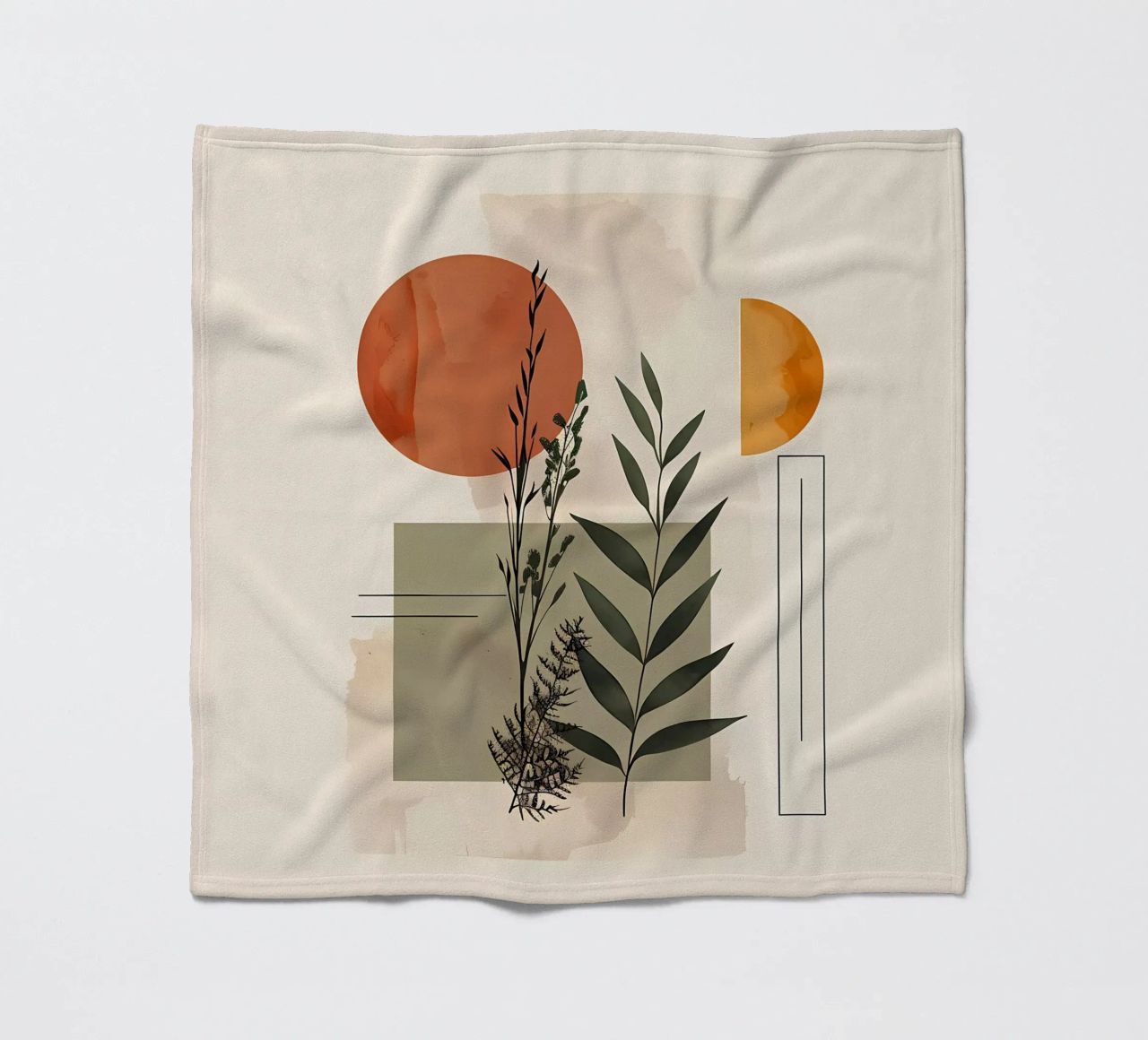 Geometrical elements with botanical composition fleece blanket by LaylaOzHome