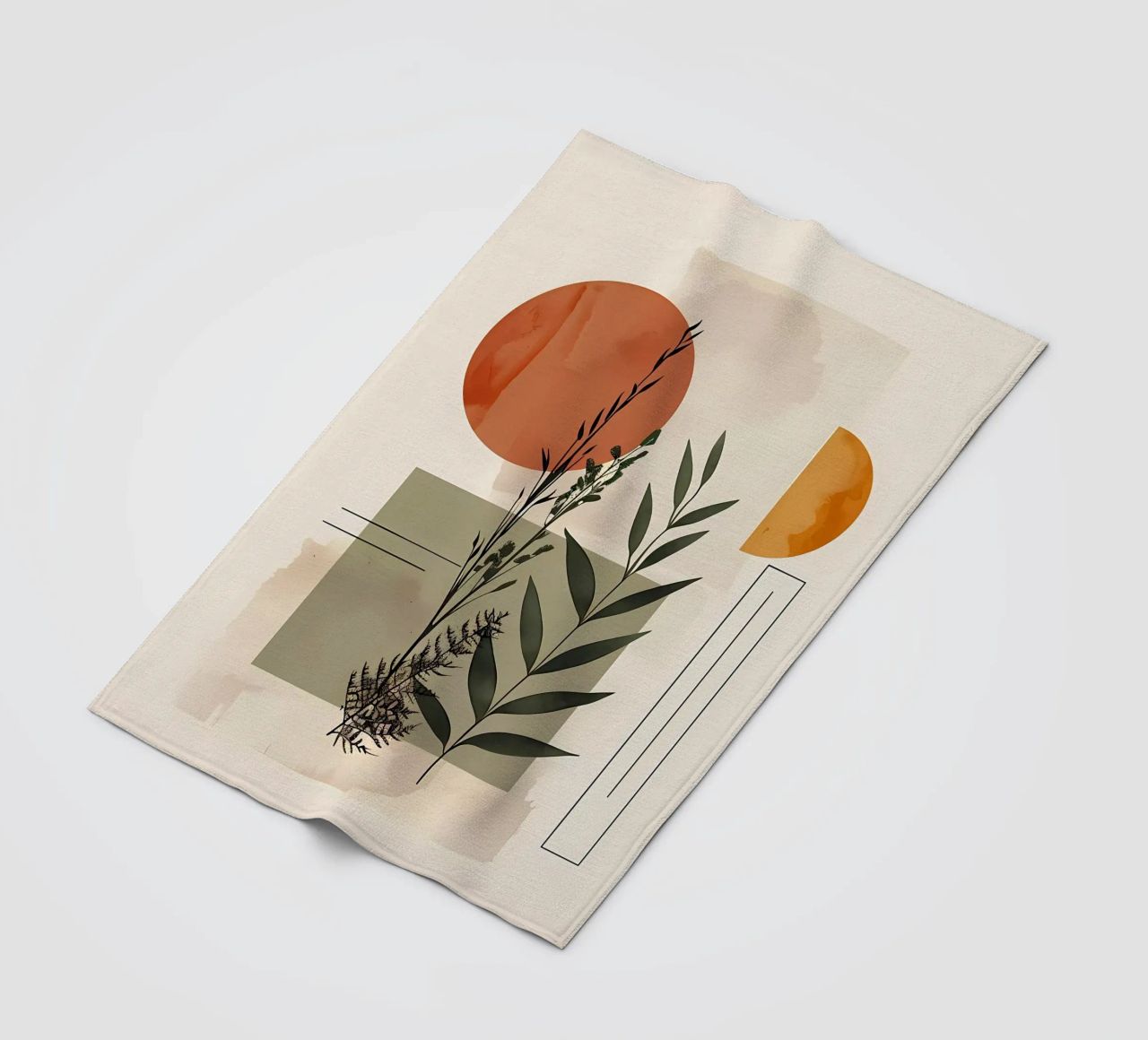 Geometrical elements with botanical composition fleece blanket by LaylaOzHome