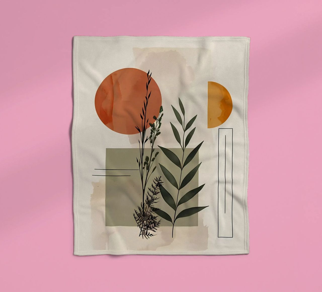 Geometrical elements with botanical composition fleece blanket by LaylaOzHome
