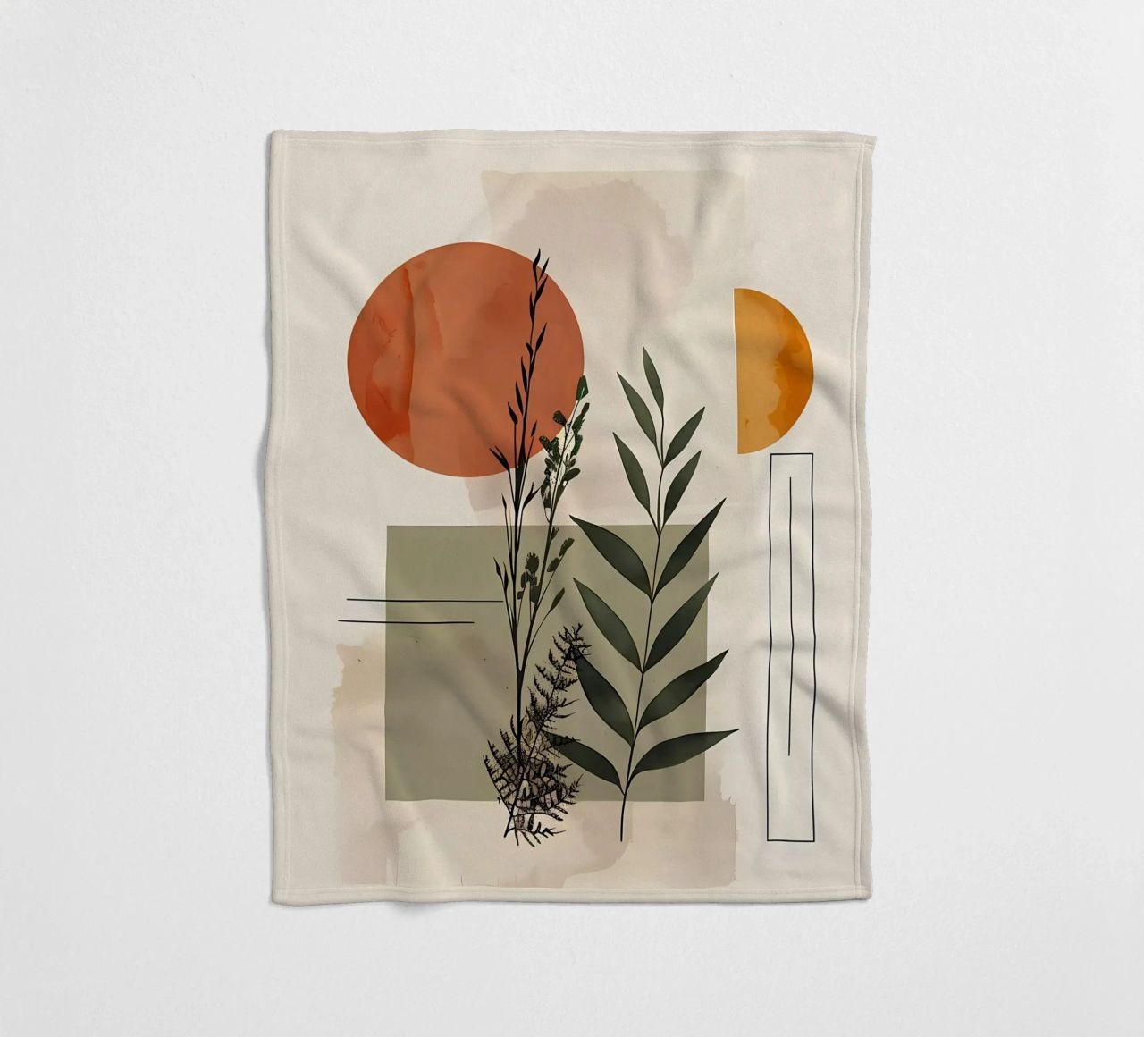 Geometrical elements with botanical composition fleece blanket by LaylaOzHome