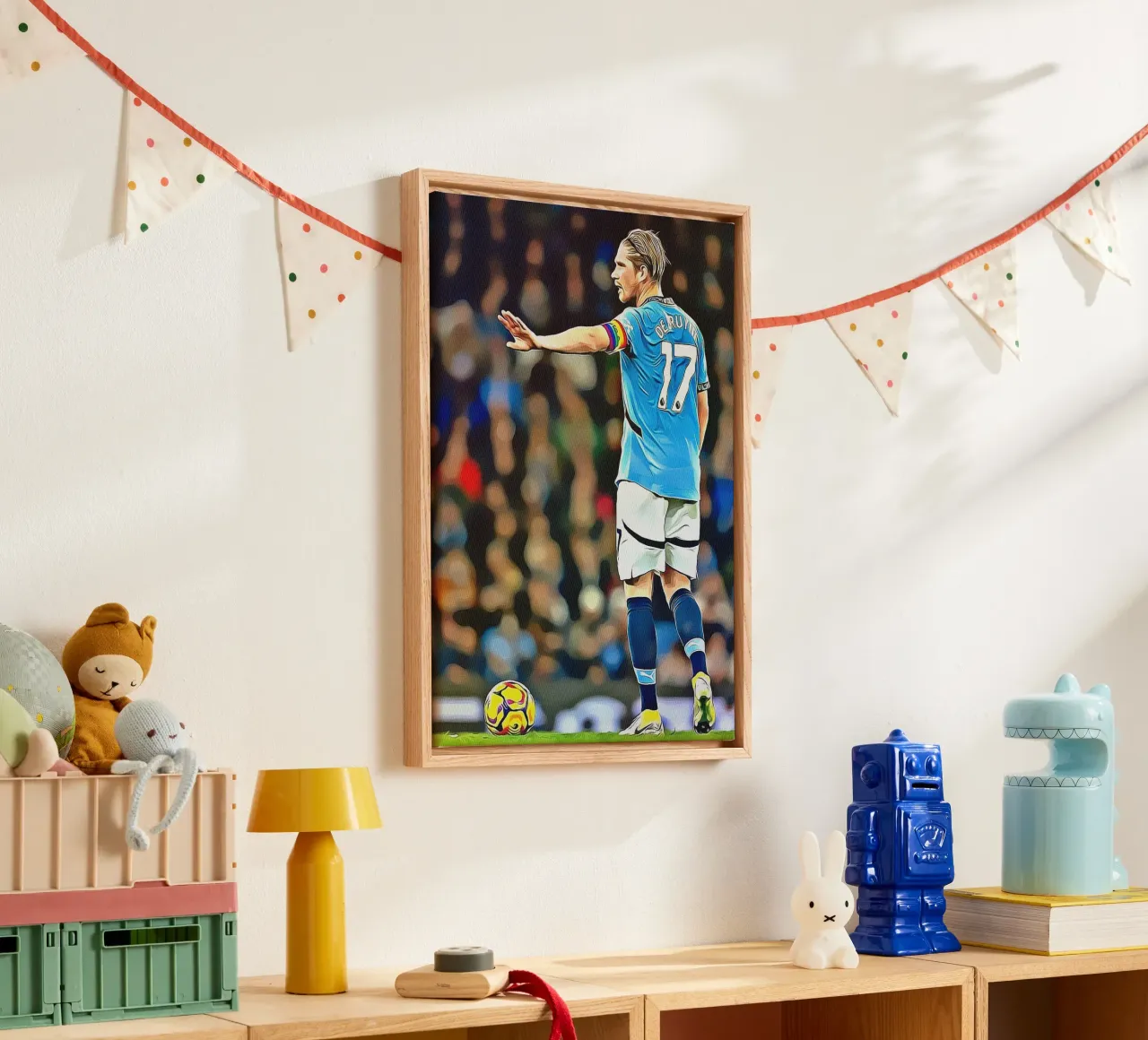 Kevin De Bruyne Maglia Manchester City Azione Pose tela con Cornice a cassetta da ArdanART