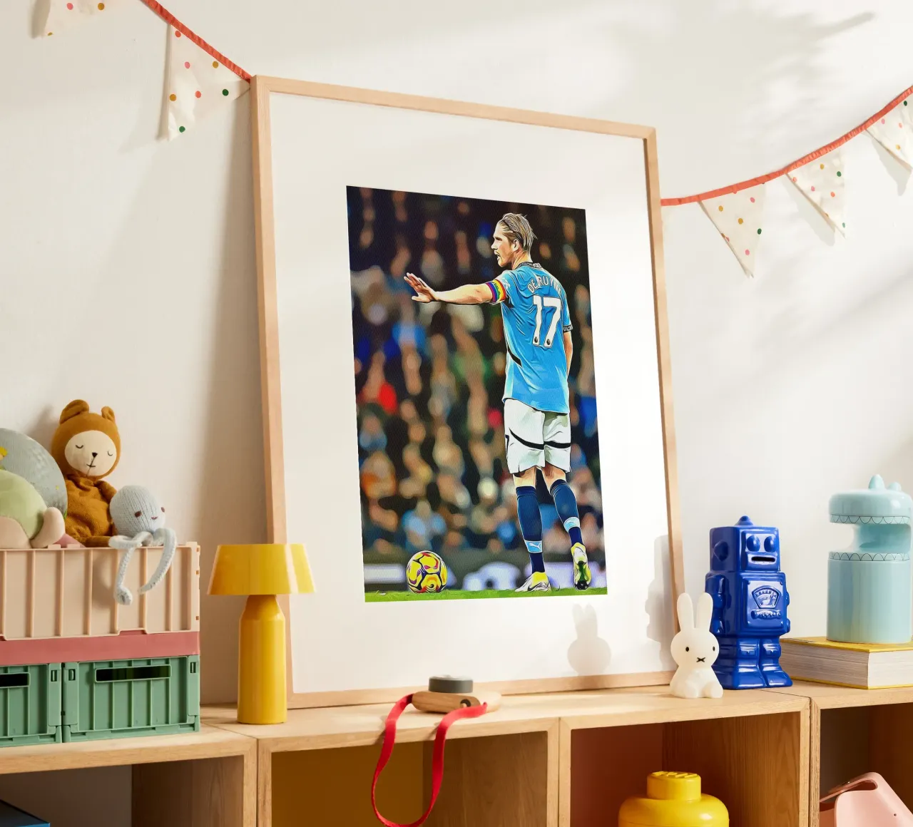 Kevin De Bruyne Maglia Manchester City Azione Pose poster con telaio in alluminio da ArdanART