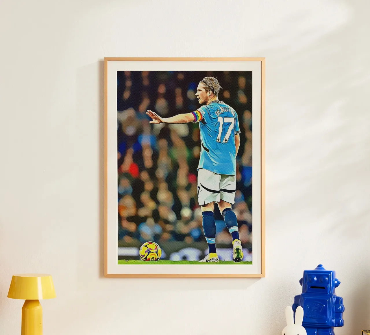 Kevin De Bruyne Maglia Manchester City Azione Pose poster con telaio in alluminio da ArdanART