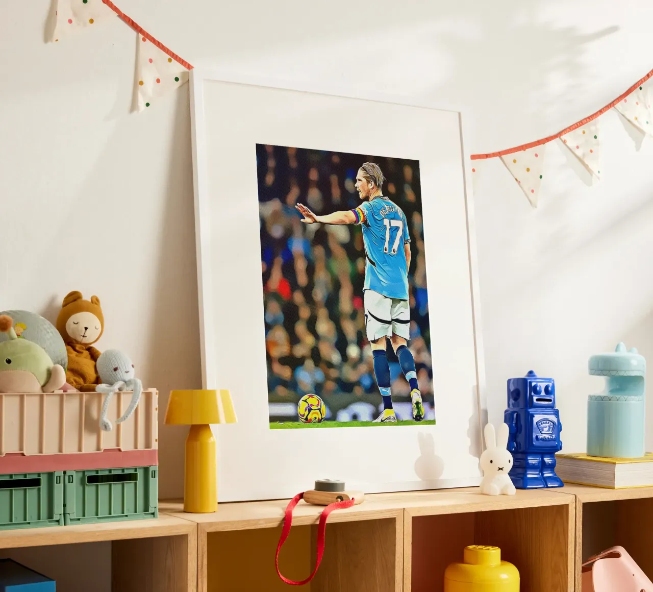 Kevin De Bruyne Maglia Manchester City Azione Pose poster con telaio in alluminio da ArdanART