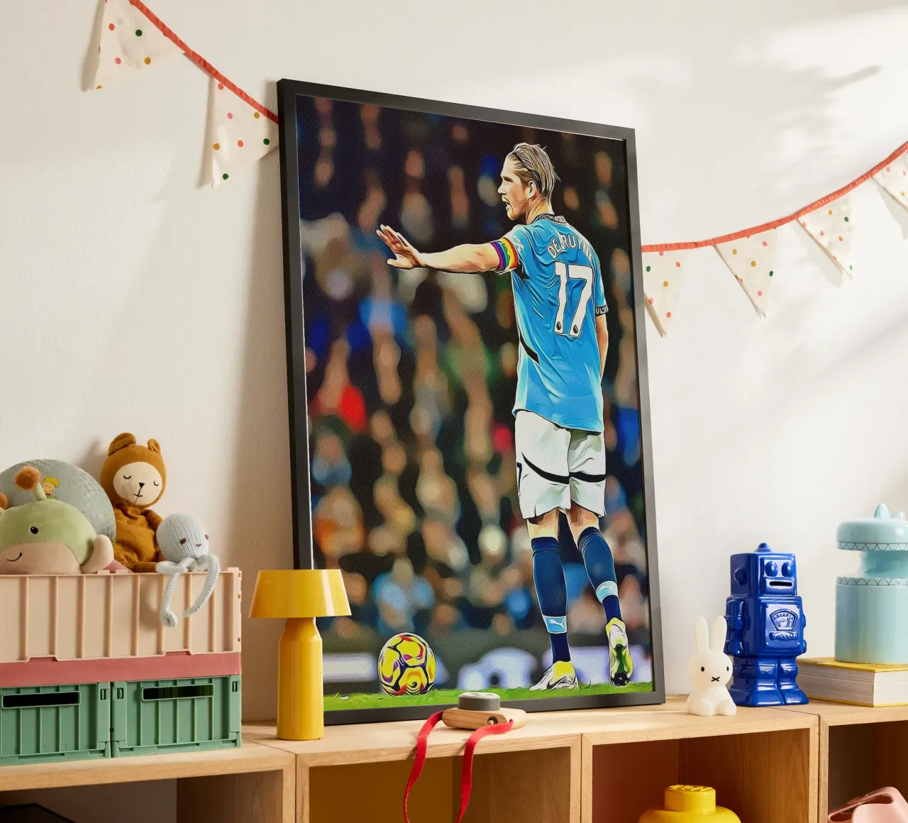 Kevin De Bruyne Maglia Manchester City Azione Pose poster con telaio in alluminio da ArdanART